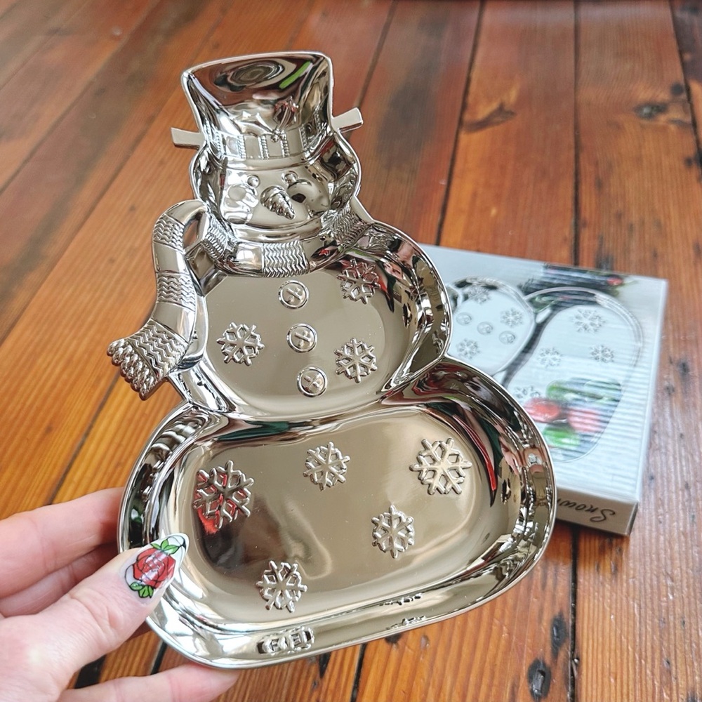 NWT Vtg 90s Potpourri Designs International Silver Co Snowman Candy Dish 5 5/8x8